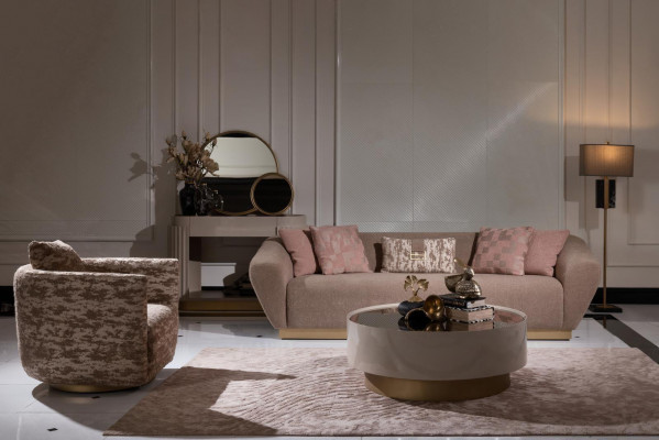 Sofagarnitur Sofa 3 Sitzer Sessel Couchtisch Kommode Beige Stoff 5tlg