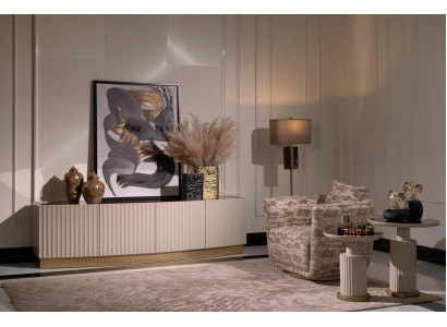 Wohnzimmer Komplette Sessel Sideboard Beistelltische Set 4tlg Beige