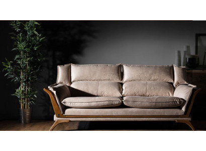 Beiger 3-Sitzer Luxus Sofas Polstermöbel Leder Wohnzimmer Design Möbel