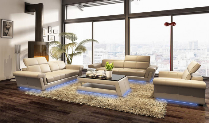 Designer Sofagarnitur Polster Ledersofa Couch Set Kombination 3+2+1