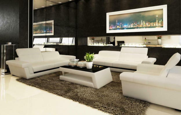 Designer Sofagarnitur Polster Ledersofa Couch Set Kombination 3+2+1