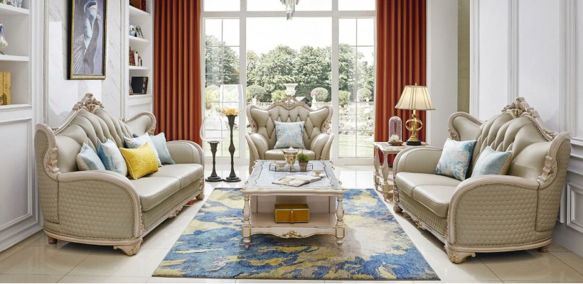 Ledersofa Klassische Sofagarnitur Set 2tlg 32 Sitzer Couch Massivholz