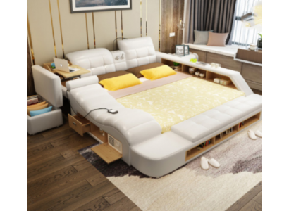 Doppel Design Leder Bett Polster Betten Moderne Hotel Multifunktion