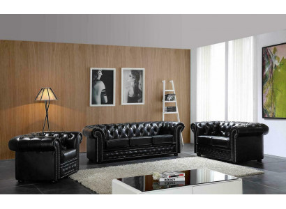 Chesterfield Sofa Couch Polster Sitz Komplett Set Garnitur Leder Sofas Neu