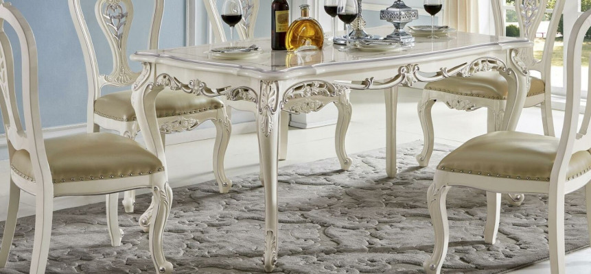 Antik Stil Esszimmer Set Barock Stuhl Tisch 6x Stühle Holz Massivholz