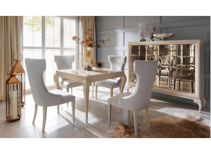 Esszimmer Esstisch Stuhl Essgruppe Essecke Stühle Luxus Weiß Kommode Set 6tlg