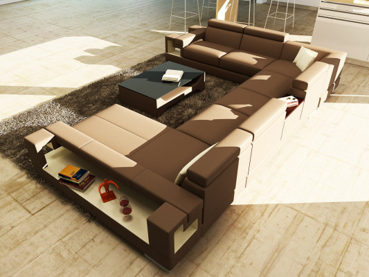 XXL Big Wohnlandschaft Ledersofa Sofa Couch Polster Sofas Garnitur