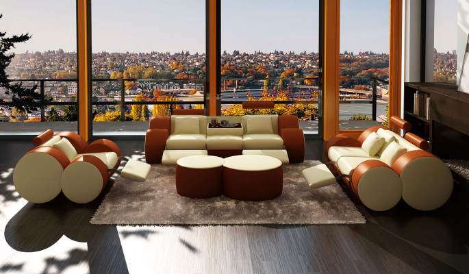 Designer Polster Sofagarnitur Set XXL Ledersofa Couch 3+2+1 Modern Sofa Sofas