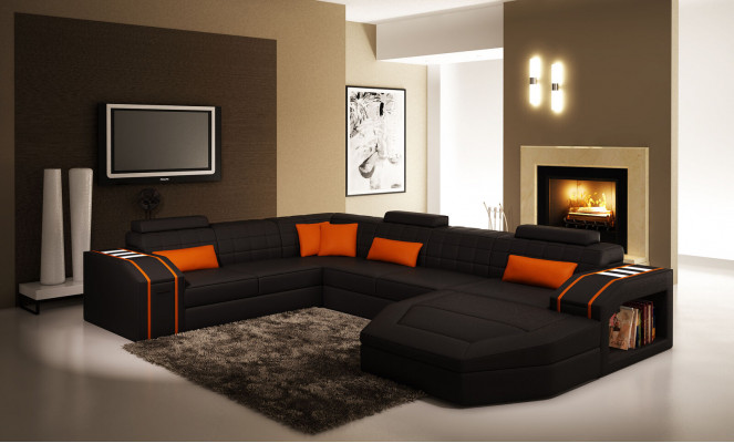 Wohnlandschaft Wohnzimmer Ecksofa Leder Sofa Couch Polster Garnitur