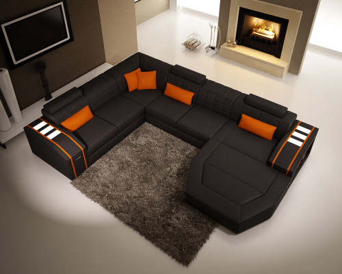 Wohnlandschaft Wohnzimmer Ecksofa Leder Sofa Couch Polster Garnitur