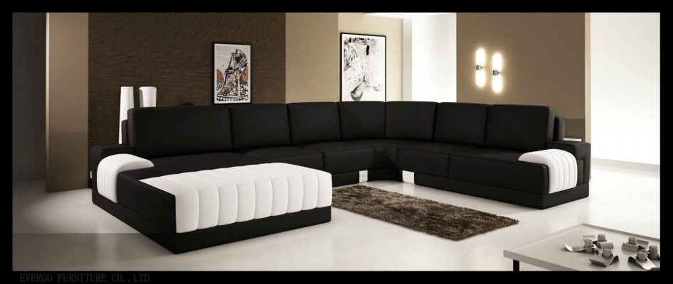 Designer Polster Ledersofa Couch U-Form Modern Wohnlandschaft UForm