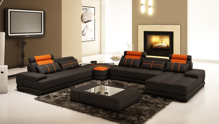 Designer Polster Ledersofa Couch U-Form Modern Sofa Wohnlandschaft