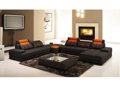 Designer Polster Ledersofa Couch U-Form Modern Sofa Wohnlandschaft