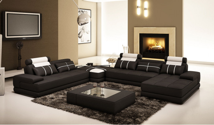 Designer Polster Ledersofa Couch U-Form Modern Sofa Wohnlandschaft