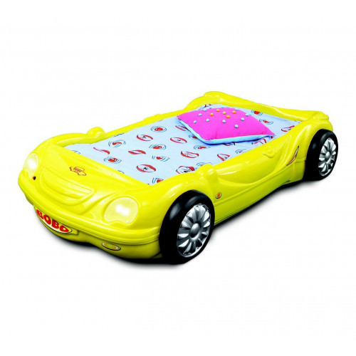 Kinderzimmer Bett Kinderbett Auto Rennbett in Gelb mit Licht Matratze Lattenrost