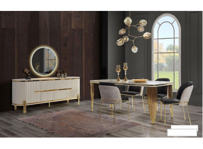 Metall Möbel Esszimmer Garnitur Tisch Stuhl Set kommode Essgarnitur Stühle 6tlg.