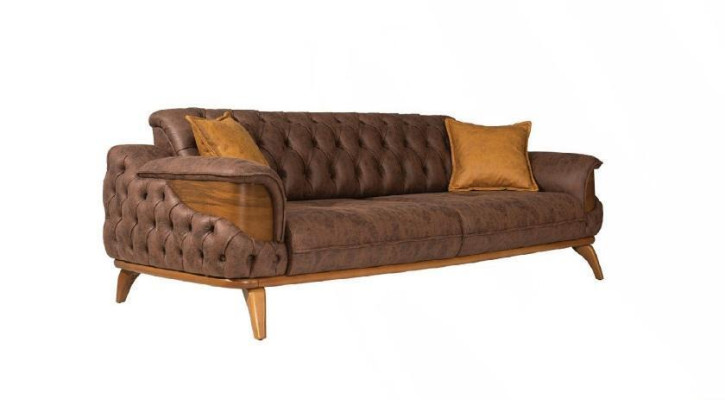 Luxus Sofagarnitur 331 Sitz Leder Chesterfield Sofa Sessel Braun Sofas Set 3tlg