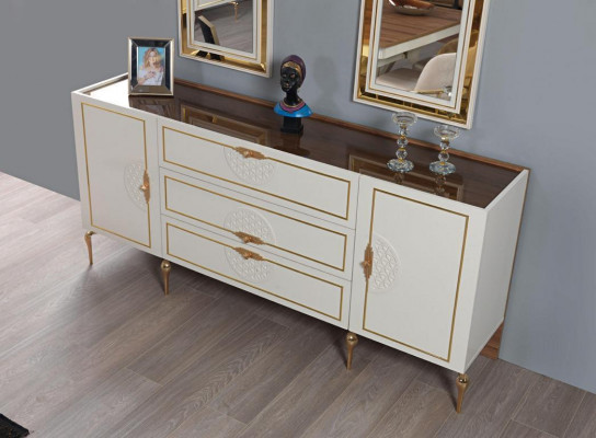 Esszimmer Essgruppe Set Tisch 4x Stühle Anrichte 2x Spiegel 8tlg neu