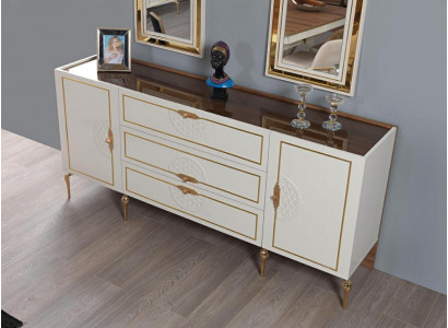 Wohnzimmer Set Anrichte mit 2x Spiegel Garnitur Holz 3tlg weiß Sideboard