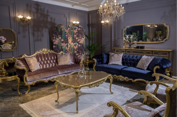 Chesterfield Dreisitzer Sofa in luxuriöser blauer Farbe für das Wohnzimmer 