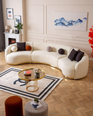Designer Wohnzimmer set Modern Sofagarnitur Rund sofa + 1 Sitzer 2tlg