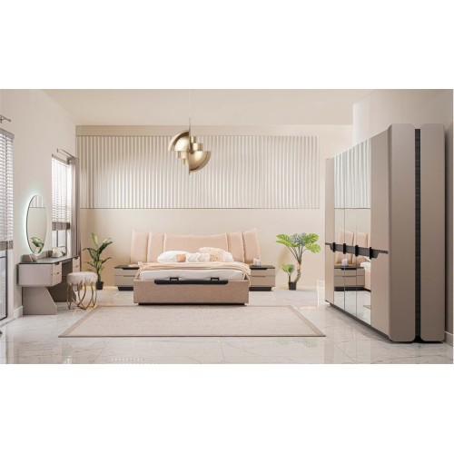 Komplette Schlafzimmer Doppelbett Modern Beige Bett Set 6tlg Schrank - Image 2