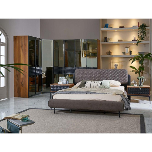 Bett Design Schlafzimmer Doppelbett Braun Holz Bettrahmen Set 4tlg - Image 3