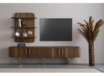 Wohnzimmer Möbel Design Wohnwand Luxus TV Ständer Braun Wandregale