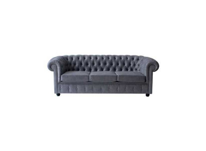 Chesterfield Grauer Dreisitzer Luxus Couch Designer Wohnzimmer Sofa