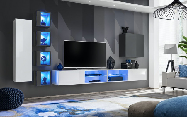 Wohnwand Weiß Designer Wandschrank Möbel Wohnzimmermöbel Einrichtung Komplett