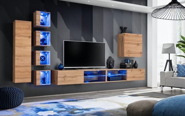 Garnitur Set Wohnwand Wandschrank Wand Regale Sideboard Holzmöbel TV-Ständer Neu