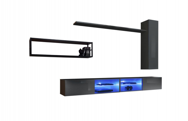 Grau Komplett Wohnwand Wohnzimmermöbel Luxus Wandschrank Wand Regale Neu