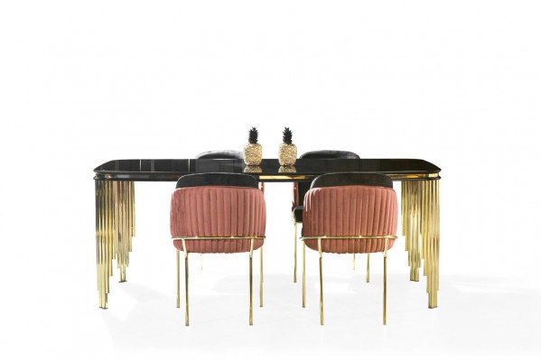 Esszimmerstuhl Stuhl Küchenstuhl Lehnstuhl Luxus Rosa Schwarz Modern