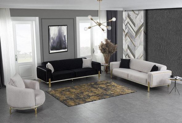 Moderne Sofagarnitur Dreisitzer Sessel Polster Set Mit Edelstahl 2tlg