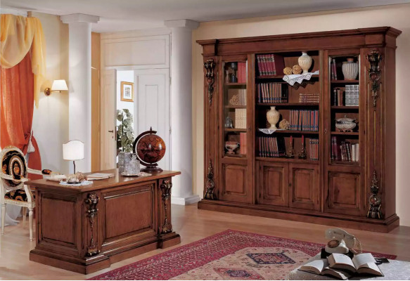 Klassisches Braunes Arbeitszimmer Set Bürotisch Bücherregal Tisch Regal