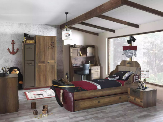 Pirat Holzschrank Luxus Kleiderschrank Schrank Kinder Holz Braun 3 Tür