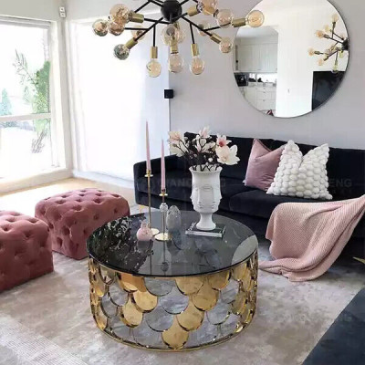 Schwarzer Couchtisch Wohnzimmertisch DEsigner Edelstahltisch Goldtisch