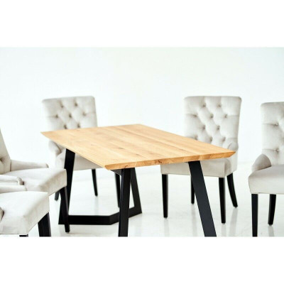 Brauner Holzesstisch Metallgestell Designer x6 Chesterfield Stühle Luxuriöser 7tlg. Set