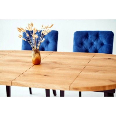 Braun-Blaue Esszimmer Möbel Designer Holz Esstisch mit 6x Polster Chesterfield Stühlen 