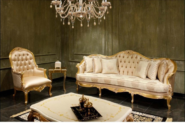 Beige Wohnzimmer Chesterfield Sofagarnitur Klassischer 3-Sitzer Sessel