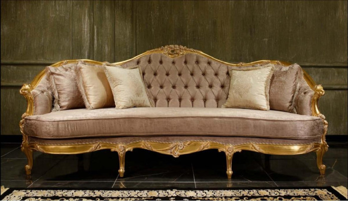 Beige Wohnzimmer Chesterfield Sofagarnitur Klassischer 3-Sitzer Sessel