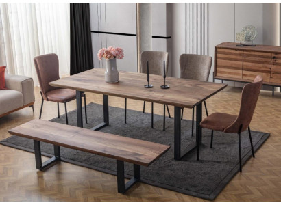 Braune Esszimmer Möbel Luxuriöser Esstisch 4x Poslterstühle Holz Bank