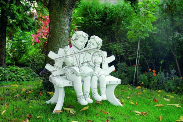 Statue Figur Kinder auf Bank Statuen Figuren Skulptur Skulpturen