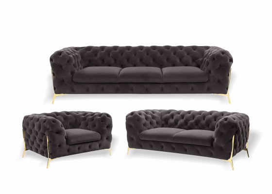Chesterfield Couch Polster Sitz Garnitur 3+1+1 Sitzer Samt Designer Couchen Neu