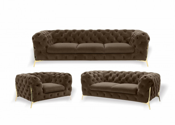 Chesterfield Couch Polster Sitz Garnitur 3+1+1 Sitzer Samt Designer Couchen Neu
