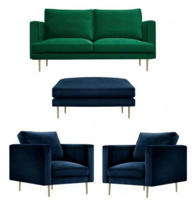 Sofagarnitur Grün Hocker Sessel Wohnzimmer Gruppe Möbel Textil Stoff Sofas Neu