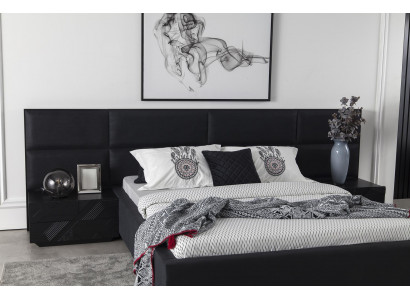 Polsterbett Schwarz Textil für Schlafzimmer Luxuriös Modern Style Neu