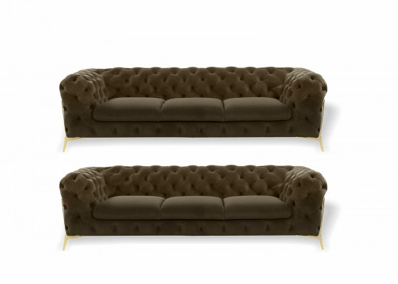 Chesterfield Sofa Samt Couch Polster Sitz 3+3 Sitz Garnitur Design Couchen Sofas