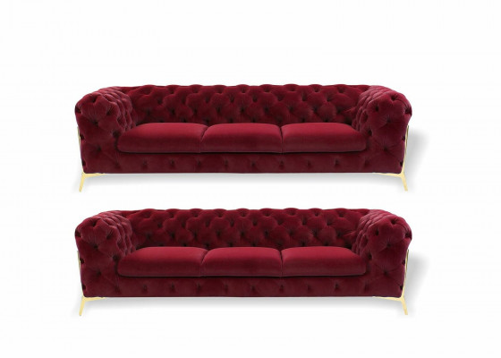 Chesterfield Sofa Samt Couch Polster Sitz 3+3 Sitz Garnitur Design Couchen Sofas