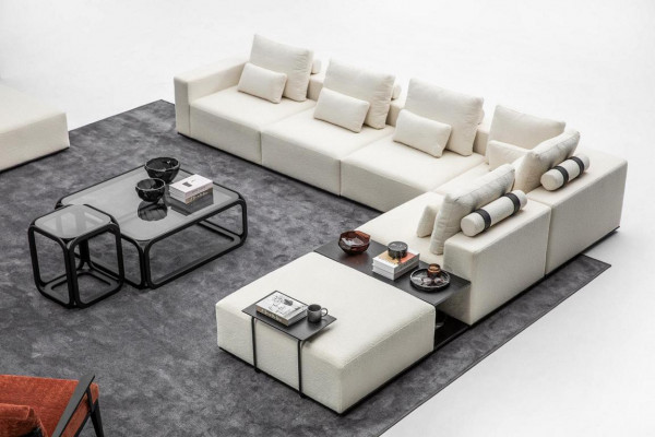 Moderne Weiße Sofagarnitur Ecksofa Wohnlandschaft Sessel 4tlg Stoff Sofa